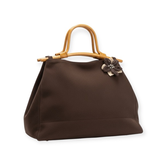 90’s: Julie Brown ꕥ Bamboo Boho Top Handle Satchel Bag ꕥ Chocolate Micro Suede ꕥ - Picture 14 of 16